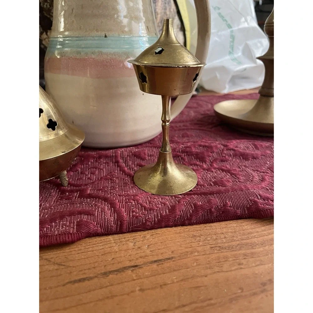 Vintage Mini Brass Incense Burners Set of 2 Made In India Home Decor